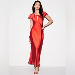 The Occasion By Old Navy Flutter-Sleeve Keyhole Satin Maxi Dress In Red